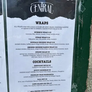 Menu as of April 2024