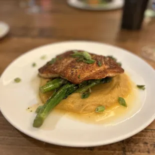 Seared Salmon with Broccolini and butternut squash
