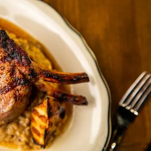 Double Bone-In Pork Chop - poached apples, mushroom chestnut risotto