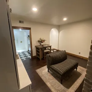 Seating next to fireplace