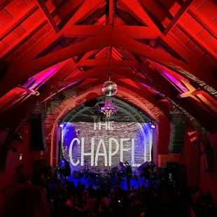 a stage with a sign that says chapel