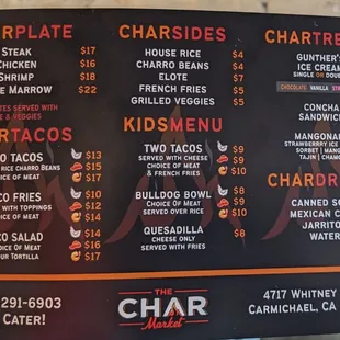 Menu, 1/14/23. Also informed that there is now pork and nachos available.