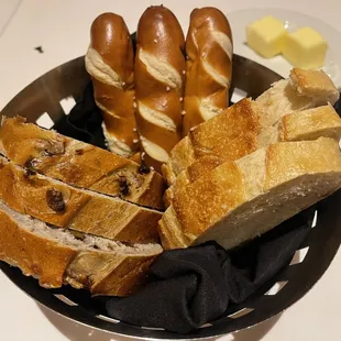 a basket of bread and butter