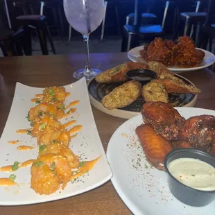 Bang bang shrimp, Brussels, crab egg rolls