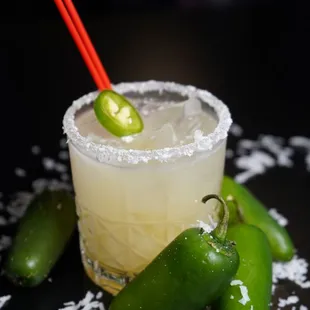Ghost Colada with Ghost Tequila, fresh lime, pineapple juice and pina-colada. With a coconut and sugar rim