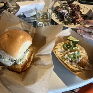 Buttermilk tofu mini, fish taco, cauliflower salad