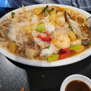 Sweet and sour seafood stir fry.