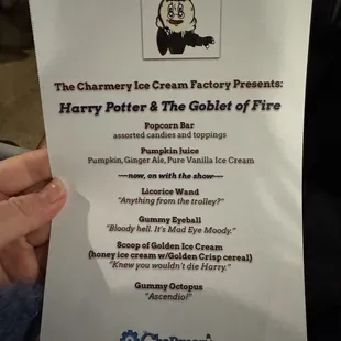 Menu of the movie experience