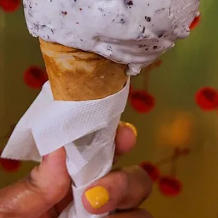 8&apos;19&apos;2022 Cocunut Stracciatella (cocunut cream w chocolate stracciatella) Single Scoop Cone.