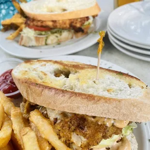Walleye sandwich and chicken parmesan