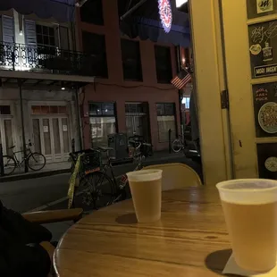 View from a table by the open French doors onto the street-good for people watching