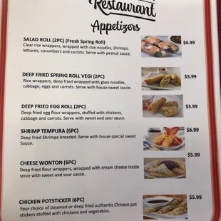 the menu for the restaurant