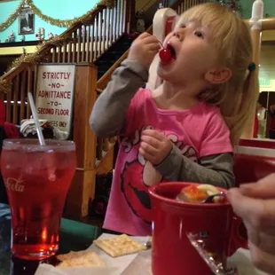 Enjoying a Cherry Smash and a cup of Chicken Noodle Soup.