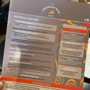 a menu for soups and salads