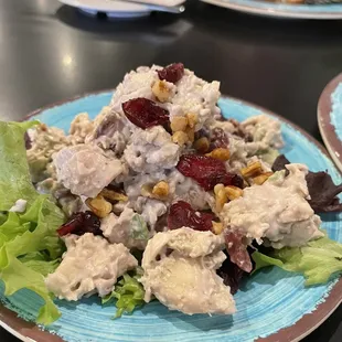 Honey Pecan Chicken Salad Served On Lettuce