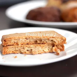 Inside of Hazelnut Shortbread Cookie ($3) - it&apos;s good! Nutty and buttery, not very sweet. Somewhat flaky texture.