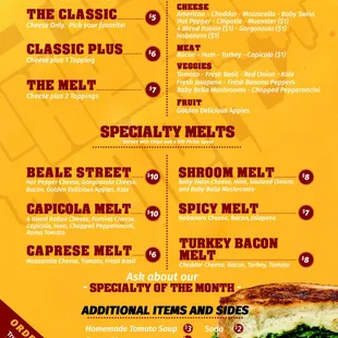 a menu for a sandwich