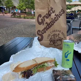 turkey on french with greens and extra house sauce with a cookie brownie and matcha latte