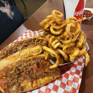 a hot dog and french fries