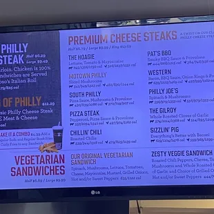 Their cheesesteak menu!