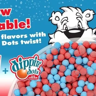 Cherry and blue, razz, icy, Dippin Dots.
