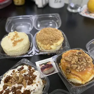 From top left to bottom right: original, banana pudding, carrot cake, caramel walnut