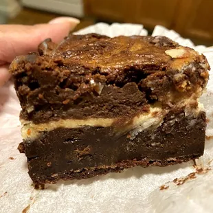 a hand holding a piece of cake