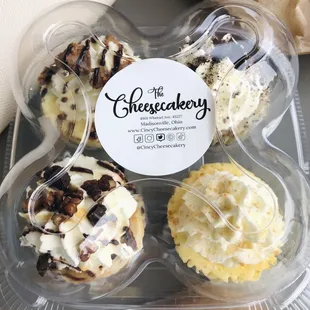 Mini Cheesecake Cupcake Oreo, Reeses cups, vanilla and cookies and cream if not mistaken.