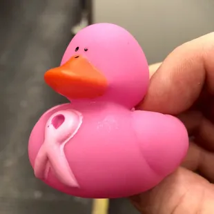 With purchase of olive oil/balsamic vinegar, Chef Olive Mix gives away Pink Breast Cancer Awareness Rubber Duckies while supplies last.