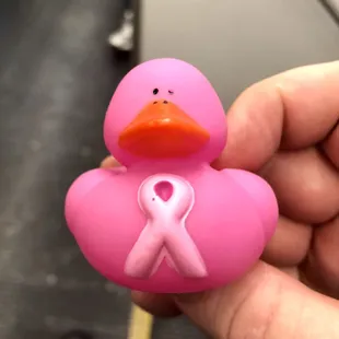With purchase of olive oil/balsamic vinegar, Chef Olive Mix gives away Pink Breast Cancer Awareness Rubber Duckies while supplies last.