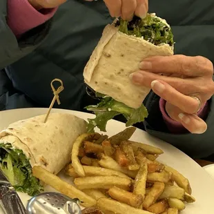 spiced lamb wrap/feta/herb salad/lavash and handcut fries $13