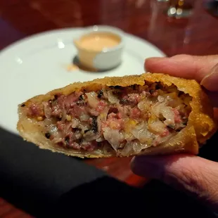 Inside Pastrami Reuben Egg Rolls