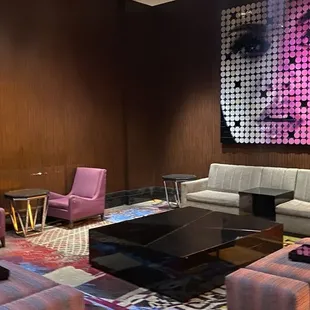 the lounge area of a hotel