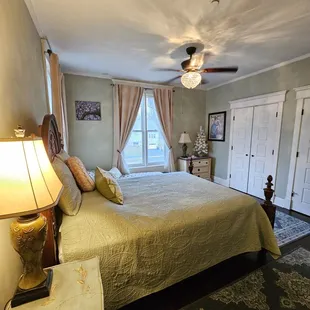 The Cherry Blossom Is more private because it shares no walls with other guest rooms.