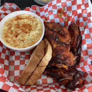 Hut Honey Hot wings with Texas toast &amp; deviled potato salad