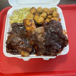 Beef BBQ rib plate.