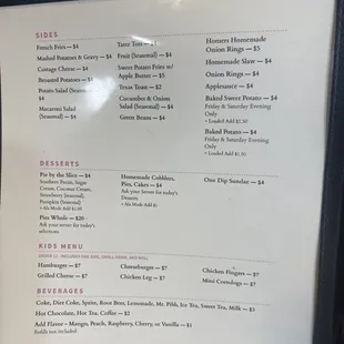 Menu as of July 2022