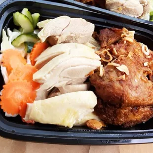 Hainan chicken and Hat Yai fried chicken rice