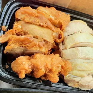 Crispy fried chicken and Hainan chicken rice