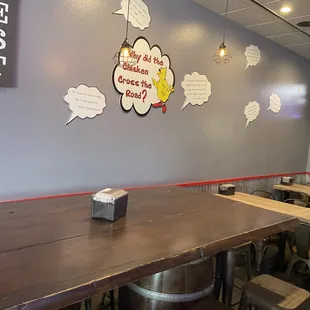 a table and chairs in a restaurant
