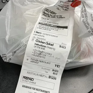 a receipt for a chicken salad