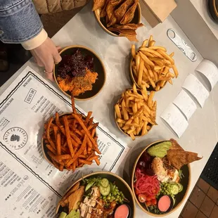 Chicken salt fries, Newport bowl and sweet potatoes. INSANE DELICIOUS!