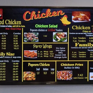 a menu for the chicken shop