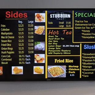 a menu on the wall