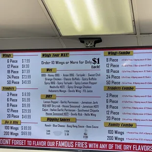 the menu for the chicken restaurant