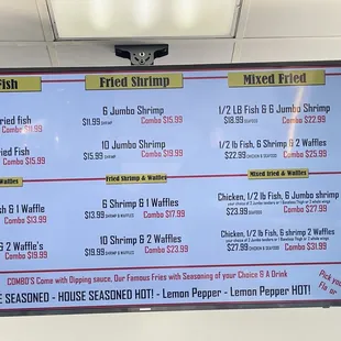 a menu for fried shrimp
