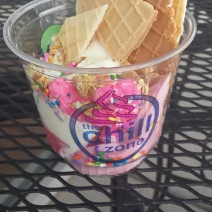 A fine mixture of yogurt and sorbet with 5 toppings!