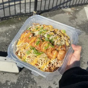 Garlic Crab and Prawns over Garlic Noodles