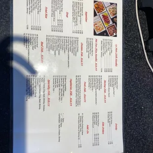 a menu on a table