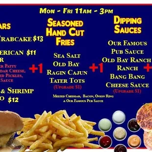 a menu for a burger and fries